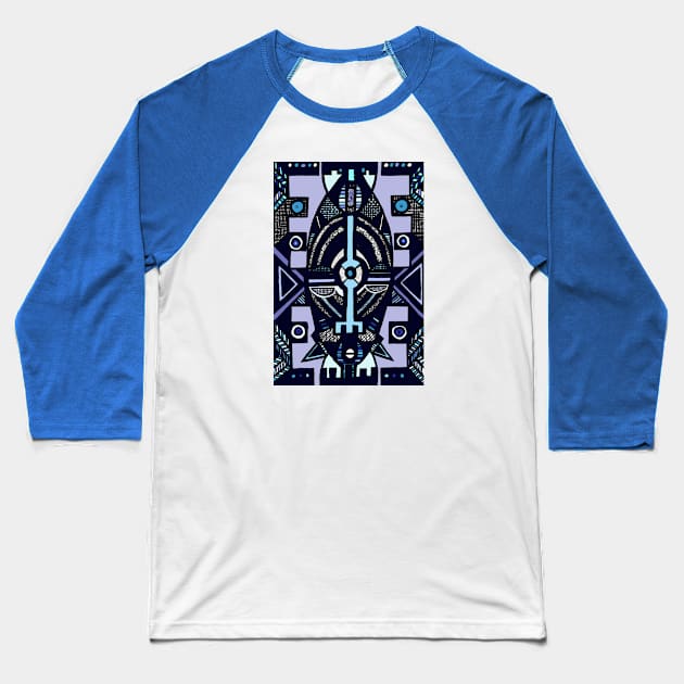 African Mask traditional tribal symbolic pattern design Baseball T-Shirt by Tony Cisse Art Originals